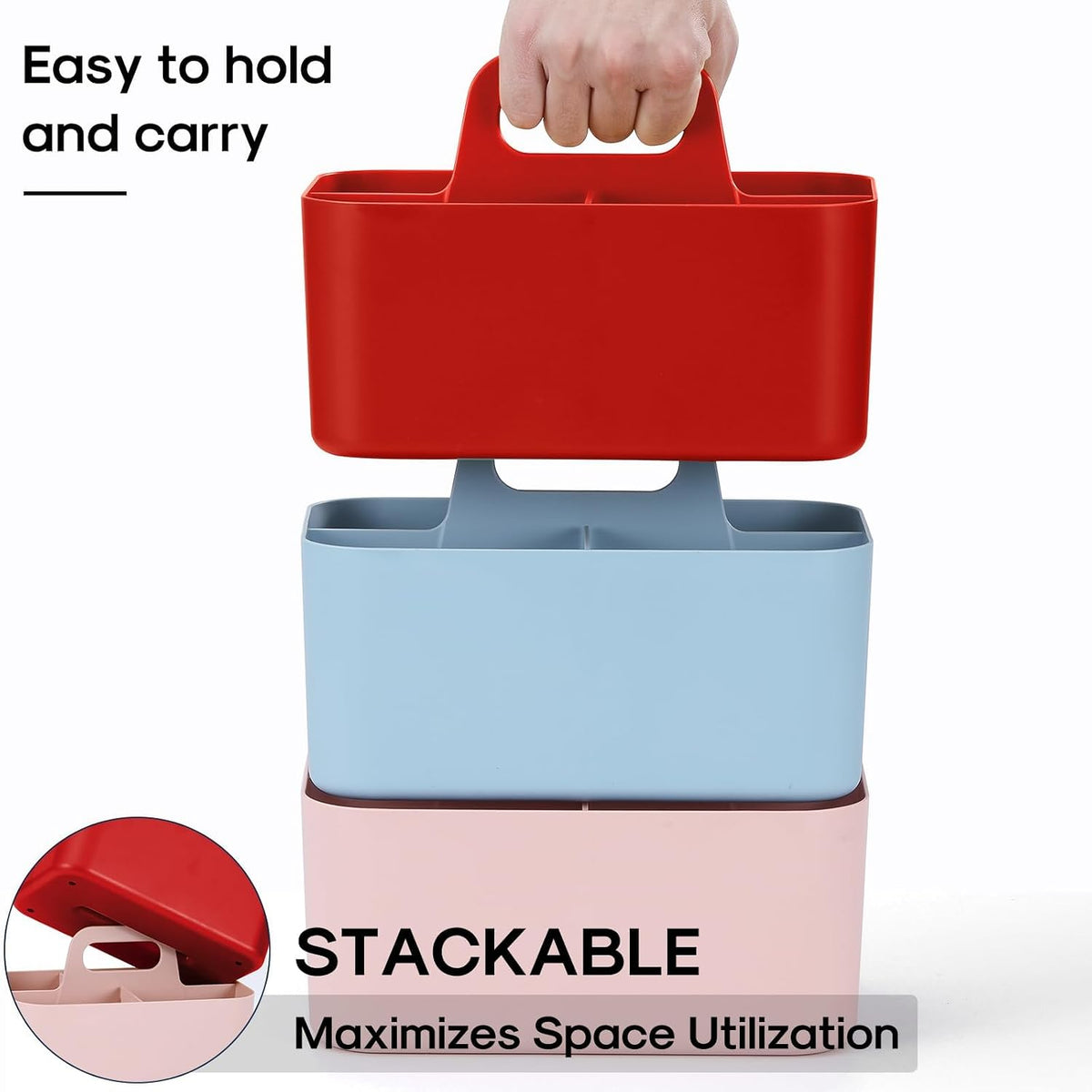 Multiuse Caddy Organizer with Handle, Portable Divided Plastic Tote Bin - Art Craft, Stationary Pen Marker Crayons, Makeup Hair Supplies Storage - Bathroom, Classroom, Dorm, Office, Desk Holder -Black