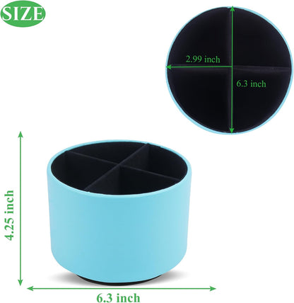 Round Leather Art Supply Organizer,Remote Control Holder,360 Degree Rotating,Multi-Functional Pencil Holder,4 Compartments Desktop Stationary Organizer(1-Blue Bird) - Colors C