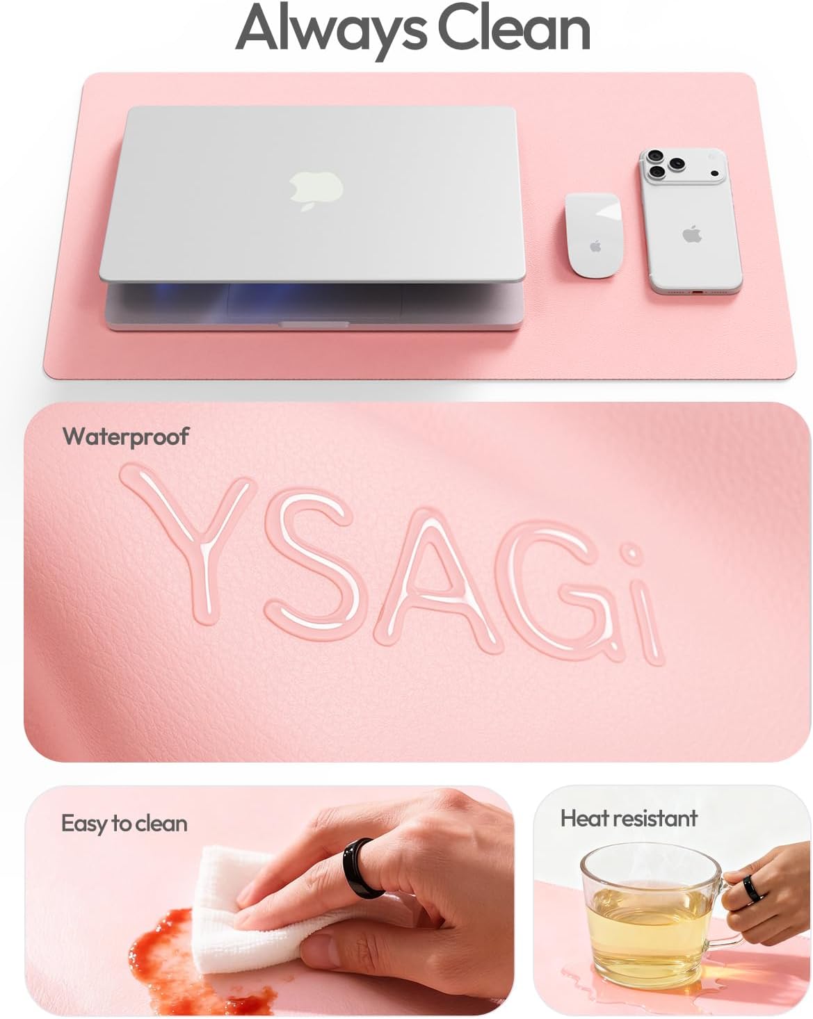 YSAGi Leather Desk Pad Protector, Office Desk Mat, Large Mouse Pad, Non-Slip PU Leather Desk Blotter, Waterproof Laptop Desk Writing Pad for Office and Home (23.6" x 13.8", Eggshell) - Colors A