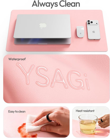 YSAGi Leather Desk Pad Protector, Office Desk Mat, Large Mouse Pad, Non-Slip PU Leather Desk Blotter, Waterproof Laptop Desk Writing Pad for Office and Home (23.6" x 13.8", Eggshell) - Colors A