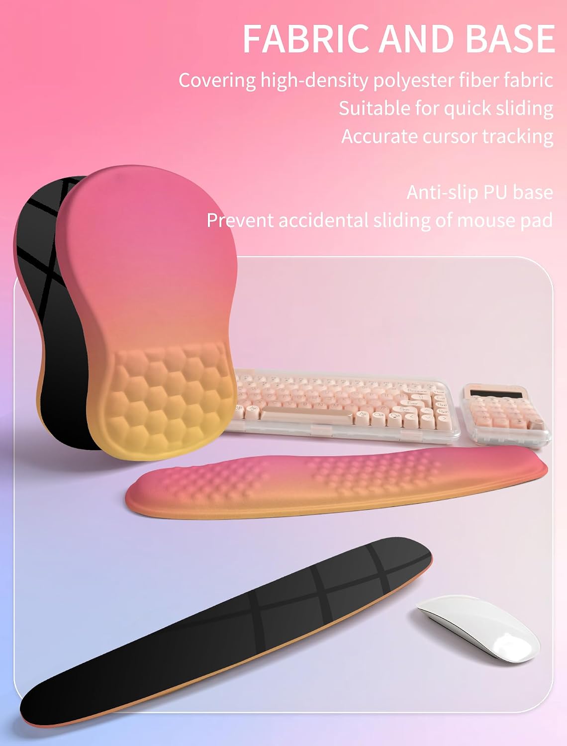 2in1 Combination, Wave Keyboard Wrist Rest and Ergonomic Curvature Mouse Pad Wrist Support for Relieve Wrist Pain, Filled with Soft Cushion Memory Foam, Black