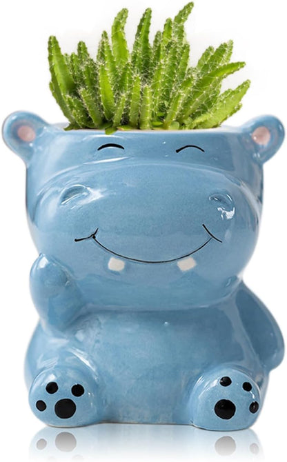 DIYOMR Cute Animals Planter, Mini Ceramic Cartoon Animal Shaped Succulent Flower Pot Indoor Air Plants Holder, Smooth Shiny Decorative Flower Cactus Planter - Plants Not Included (Panda)
