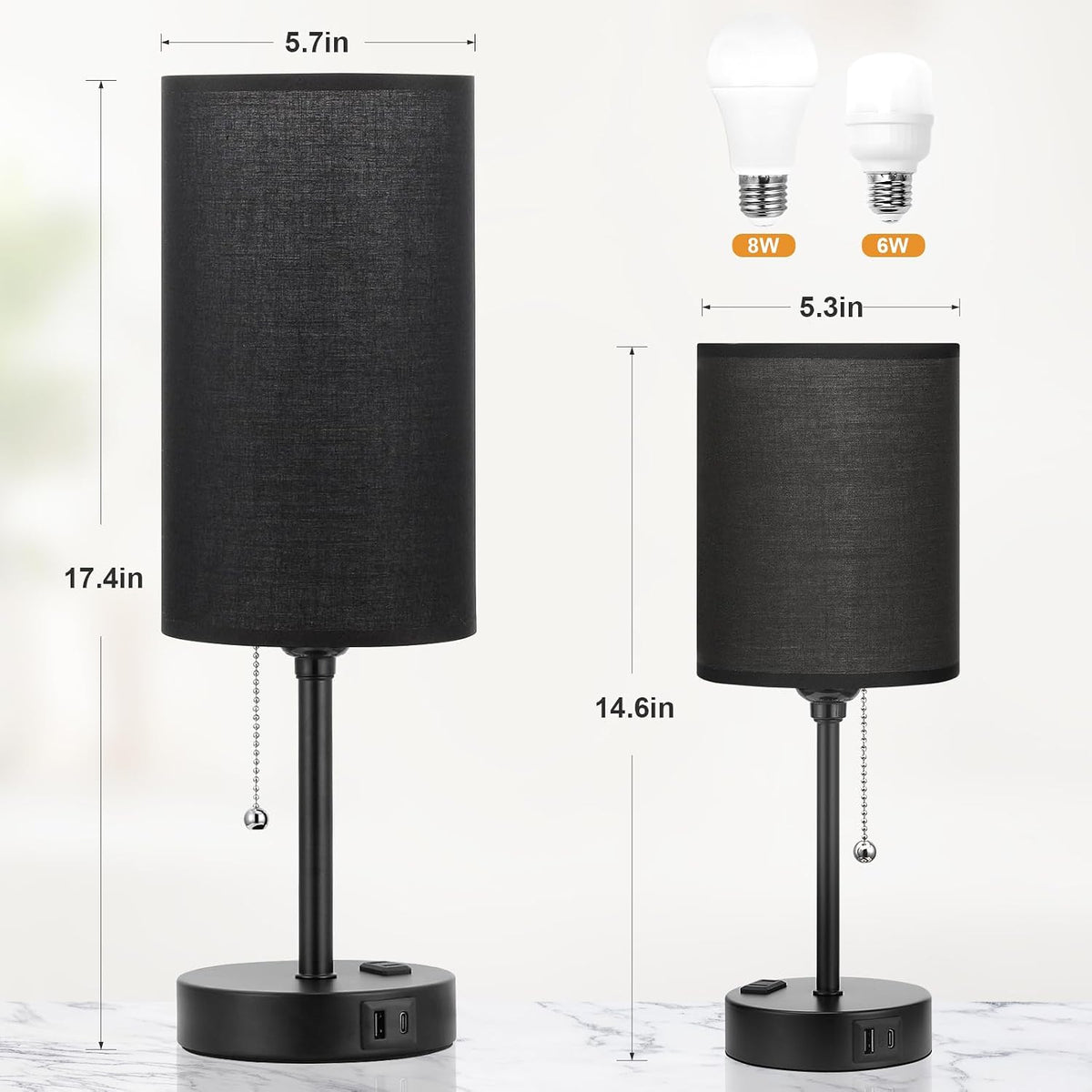Dicoool Bedside Table Lamp for Bedroom - Small Desk Lamp with USB Ports