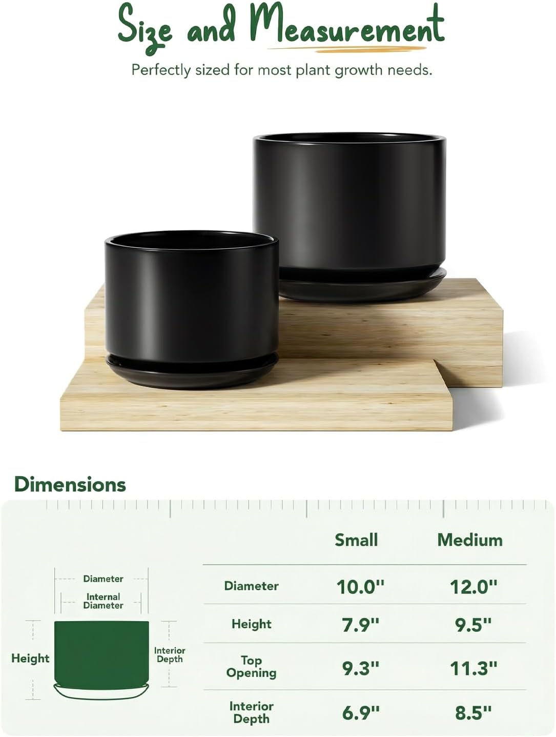 LE TAUCI Ceramic Pots for Plants, 6.8 Inch Plant Pots with Drainage Hole & Saucer, Modern Planter for Indoor Plants, Stable & Durable, Perfect for Living Room or Office Decor, White