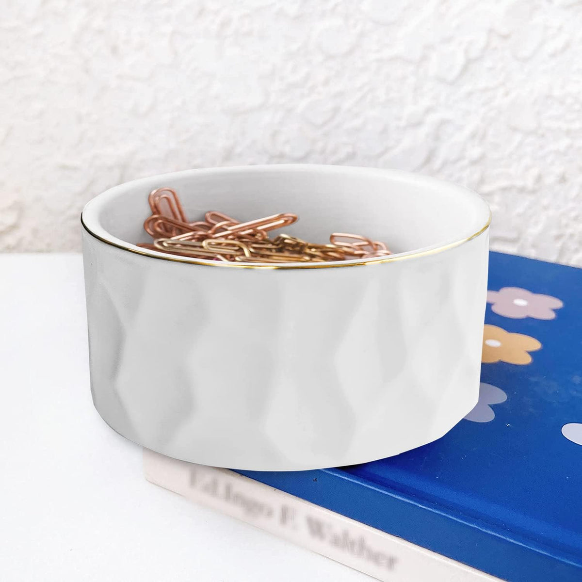 Paper Clip Holder Ceramic Paper Clip Holders Floral Paperclips Holder Dispenser Cute Gold Line Paper Clip Organizer for Desk Binder Clip Holder Bobby Pin Hair Clip Holder Gift for Office Pink Flowers