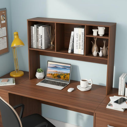 Desktop Bookshelf, Countertop Storage Hutch with 5 Shelves for Computer Desk, Desk 3-Tier Display Rack, Multipurpose Wood Desktop Hutch Storage Organizer for Dorm Office Home
