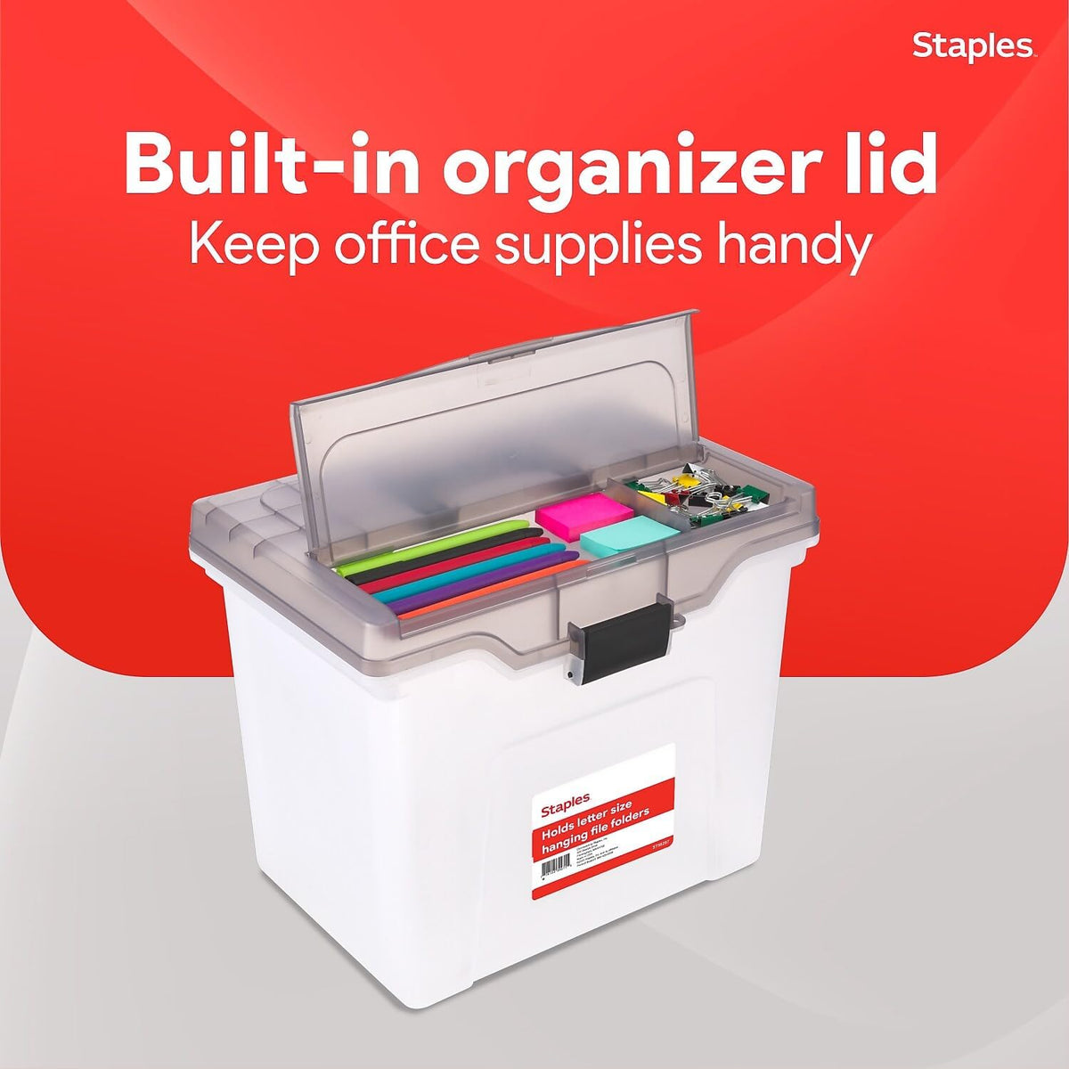 Hanging File Folder Box, Storage Bin Organizer, Snap Lid, Clear