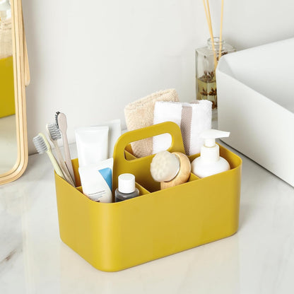 Multiuse Caddy Organizer with Handle, Portable Divided Plastic Tote Bin - Art Craft, Stationary Pen Marker Crayons, Makeup Hair Supplies Storage - Bathroom, Classroom, Dorm, Office, Desk Holder -Black