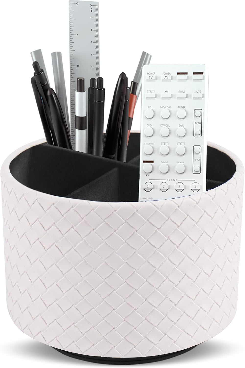 Round Leather Art Supply Organizer,Remote Control Holder,360 Degree Rotating,Multi-Functional Pencil Holder,4 Compartments Desktop Stationary Organizer(1-Blue Bird) - Colors B