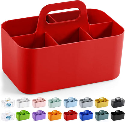 Multiuse Caddy Organizer with Handle, Portable Divided Plastic Tote Bin - Art Craft, Stationary Pen Marker Crayons, Makeup Hair Supplies Storage - Bathroom, Classroom, Dorm, Office, Desk Holder -Black