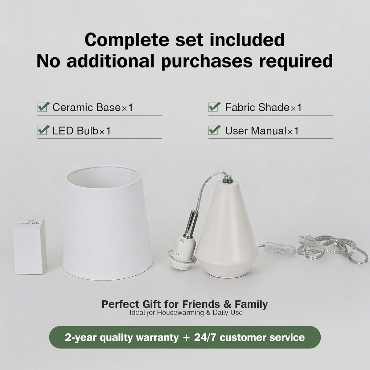 Small Bedside Table Lamp for Bedroom - Reading Desk Lamp with 3 Color Temperatures，15.5" Nightstand Ceramic Lamp with Fabric Shade for Kids Room,Living Room,Dorm,Home Office (Green)