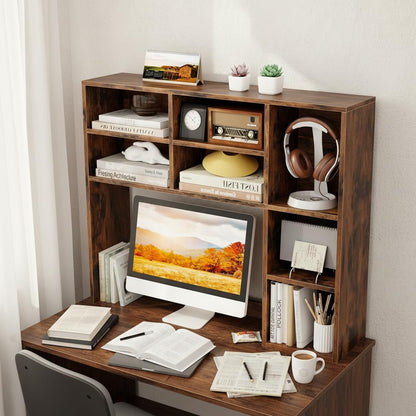 Desktop Bookshelf, Countertop Storage Hutch with 5 Shelves for Computer Desk, Desk 3-Tier Display Rack, Multipurpose Wood Desktop Hutch Storage Organizer for Dorm Office Home