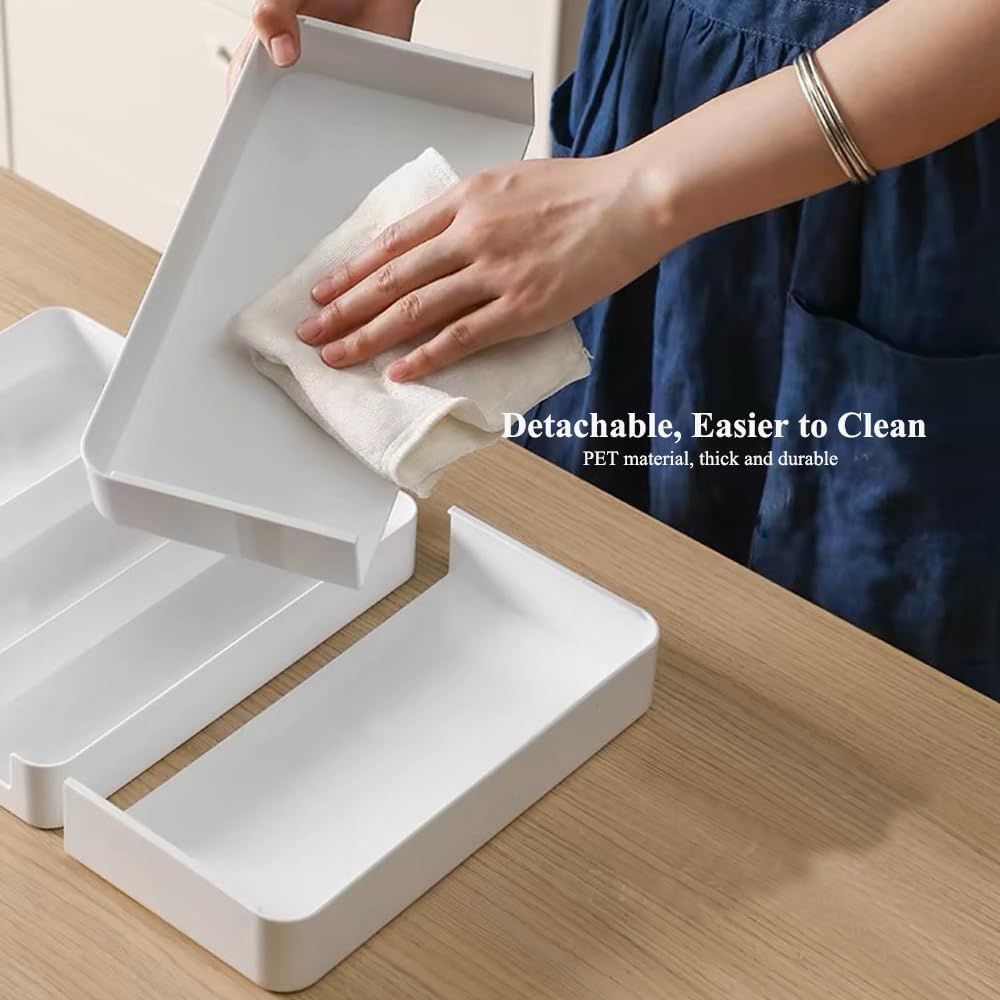 Shallow Drawer Organizer (1.57" H), Modular Expandable Desk Dividers (Width 10.6"-17.9" OR Length 16.1"), Detachable Trays for Office Stationery, Makeup, Kitchen, White
