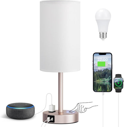 Fenmzee Bedside Table Lamp for Bedroom - Dimmable Touch, USB A+C, AC Outlet