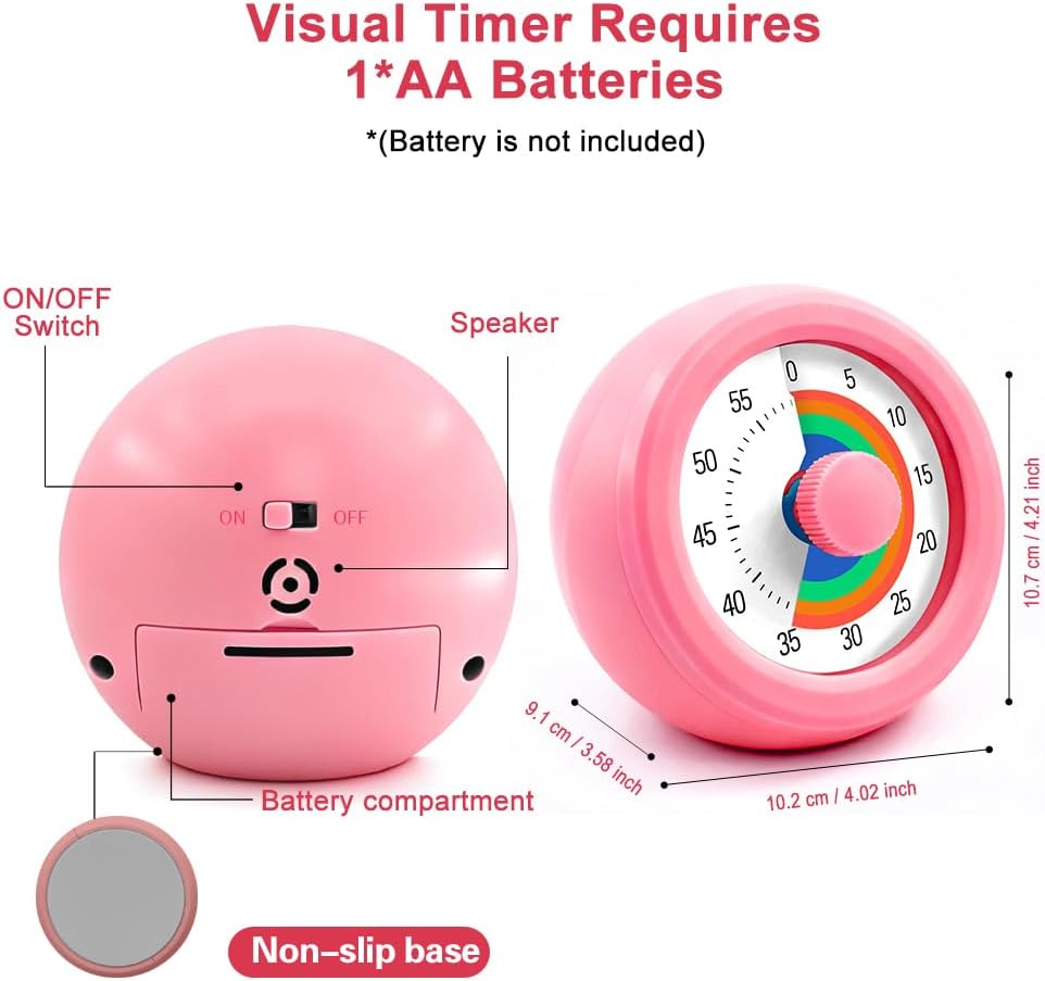 60 Minute Visual Timer with Silent Operation Visual Countdown Timer Rainbow Disk 60 Minute Countdown Timer Task Reminder Home and Kitchen Timer for Kids Desk, Office Meetings (White-Rainbow)