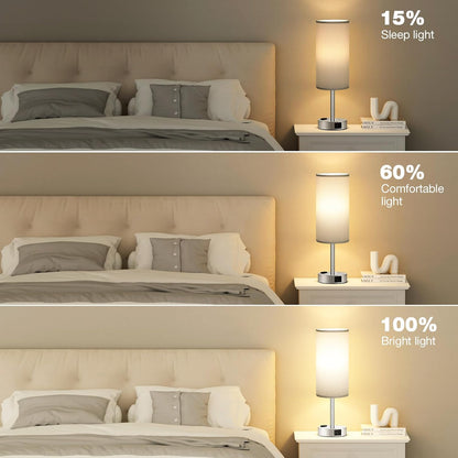 Fenmzee Bedside Table Lamp for Bedroom - Dimmable Touch, USB A+C, AC Outlet