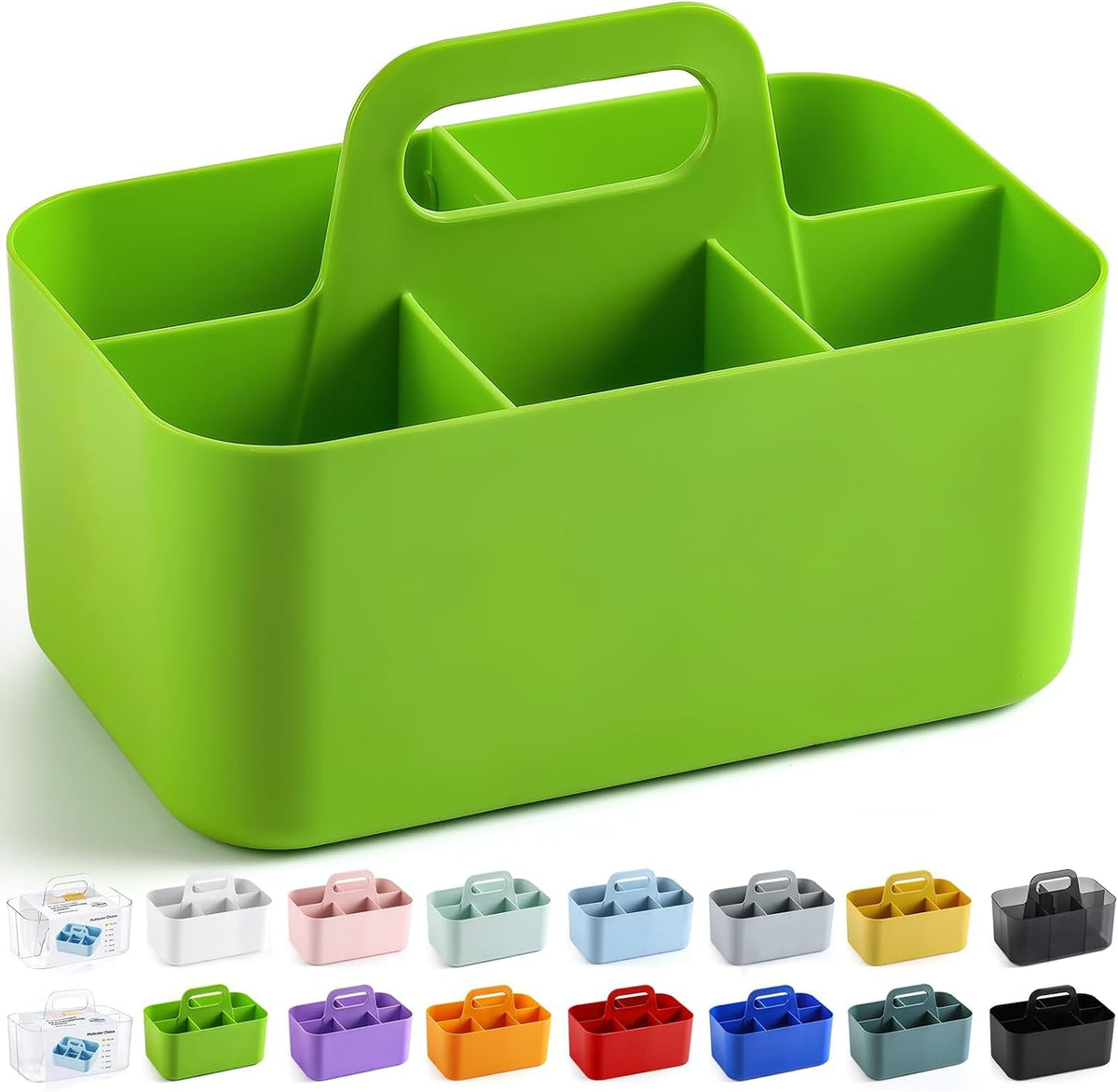 Multiuse Caddy Organizer with Handle, Portable Divided Plastic Tote Bin - Art Craft, Stationary Pen Marker Crayons, Makeup Hair Supplies Storage - Bathroom, Classroom, Dorm, Office, Desk Holder -Black