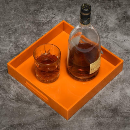 KEVLANG Glossy White Sturdy Acrylic Serving Tray with Handles-12x20 Inch-Serving Coffee Appetizer Breakfast-Kitchen Countertop Makeup Drawer Organizer-Vanity Table Ottoman Decorative Tray