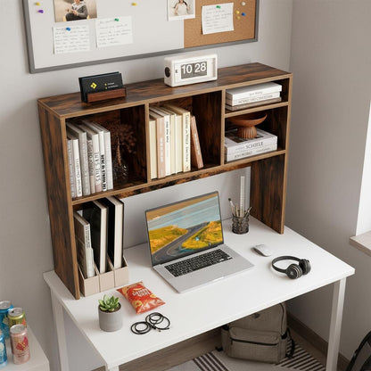 Desktop Bookshelf, Countertop Storage Hutch with 5 Shelves for Computer Desk, Desk 3-Tier Display Rack, Multipurpose Wood Desktop Hutch Storage Organizer for Dorm Office Home