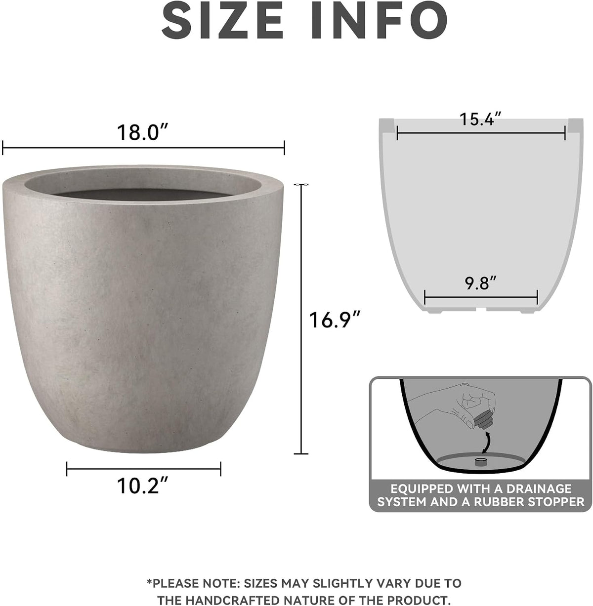 Kante 8.9" H x 10" W Small Concrete Planter, Compact Desktop Plant Pot with Drainage Hole & Rubber Plug – Lightweight Breathable Cement Container for Succulents, Cactus, Herbs, Indoor Outdoor, Gift