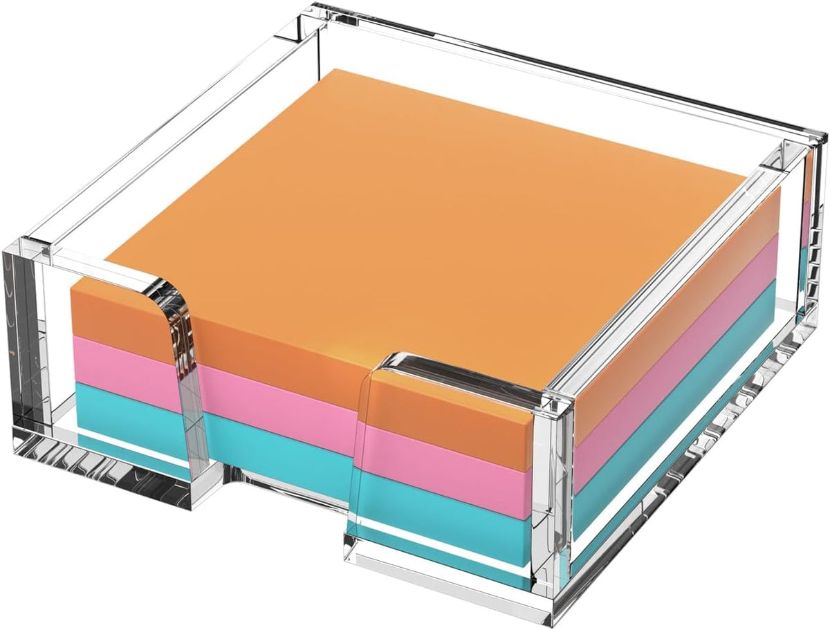 BEEGO Sticky Note Organizer - 4x6 in Crystal Clear Acrylic Notepad Holder & Dispenser for Dorm Room Office Desk Organization