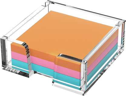 BEEGO Sticky Note Organizer - 4x6 in Crystal Clear Acrylic Notepad Holder & Dispenser for Dorm Room Office Desk Organization