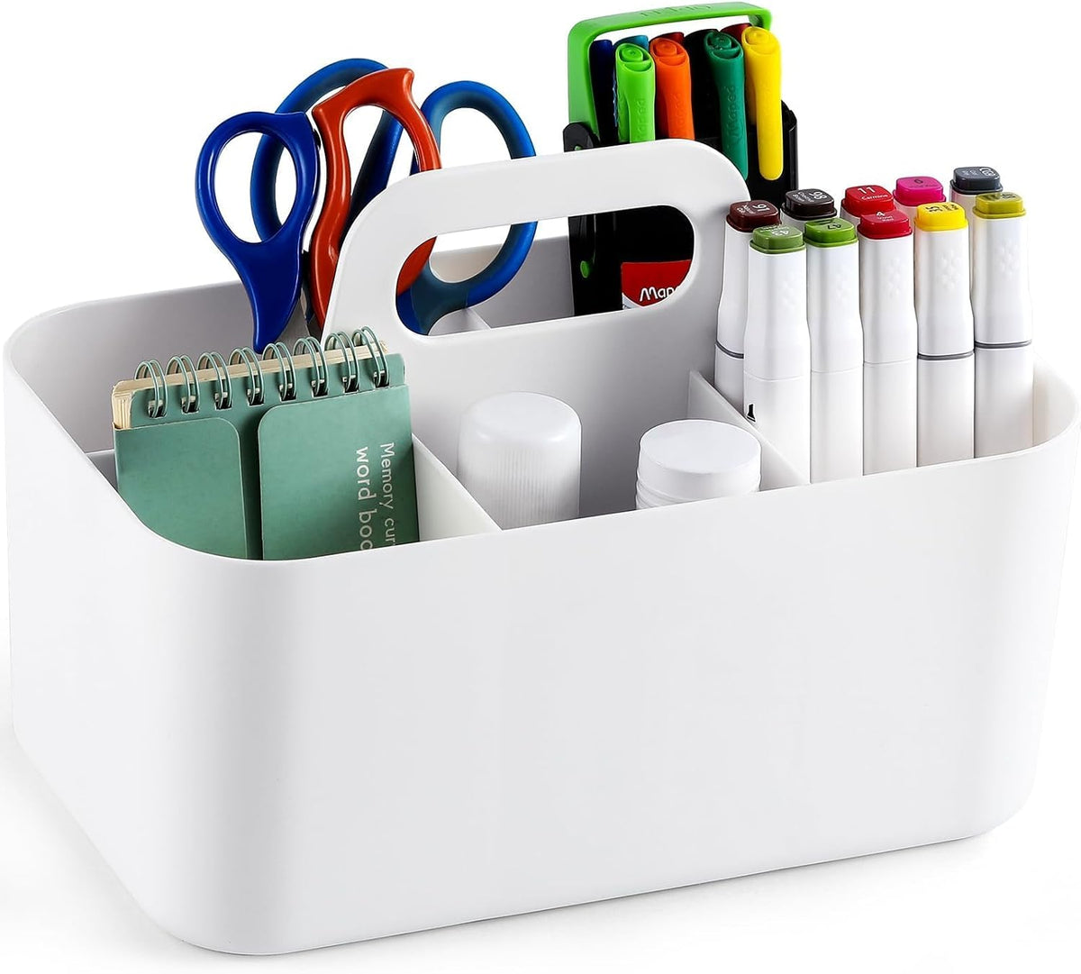 Multiuse Caddy Organizer with Handle, Portable Divided Plastic Tote Bin - Art Craft, Stationary Pen Marker Crayons, Makeup Hair Supplies Storage - Bathroom, Classroom, Dorm, Office, Desk Holder -Black