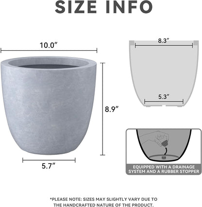 Kante 8.9" H x 10" W Small Concrete Planter, Compact Desktop Plant Pot with Drainage Hole & Rubber Plug – Lightweight Breathable Cement Container for Succulents, Cactus, Herbs, Indoor Outdoor, Gift