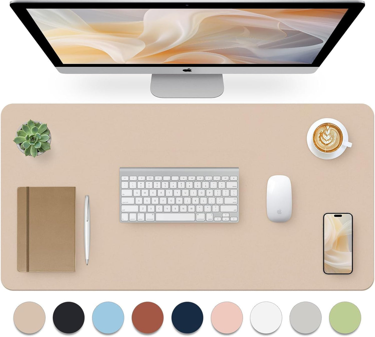 Bloss Leather Desk Pad and Keyboard Wrist Rest, Large Mouse Pad + Keyboard Pad+Mouse Wrist Support, Non-Slip Desk Mat Protector for Office, Home(31.5×15.7 Inches,Beige) - Colors A