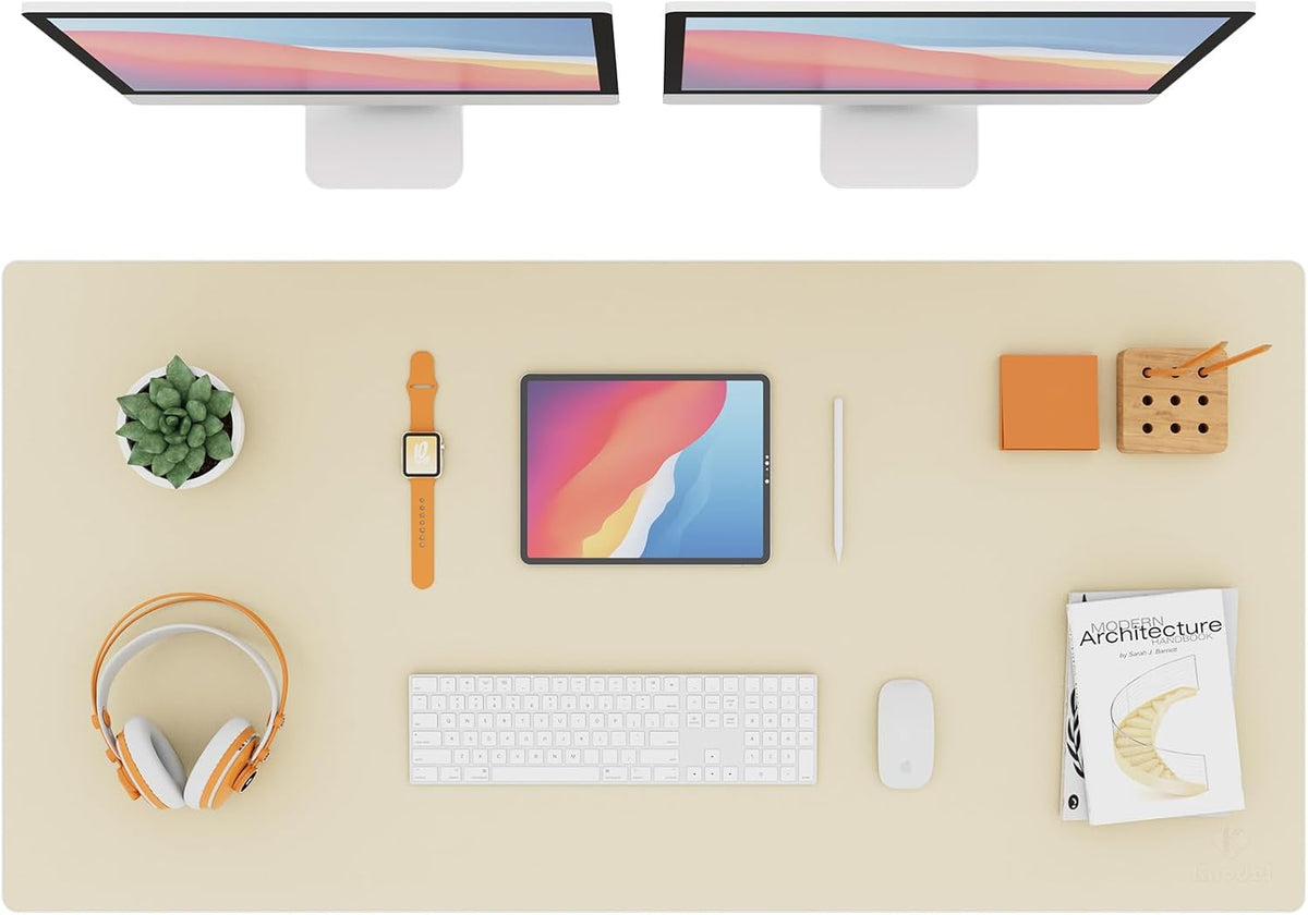 K KNODEL Large Office Leather Desk Mat, Mouse and Keyboard Pad, Computer and Laptop Mat, Desktop Protector and Cover, Writing Pad and Blotter (31.5"x15.7", Black)