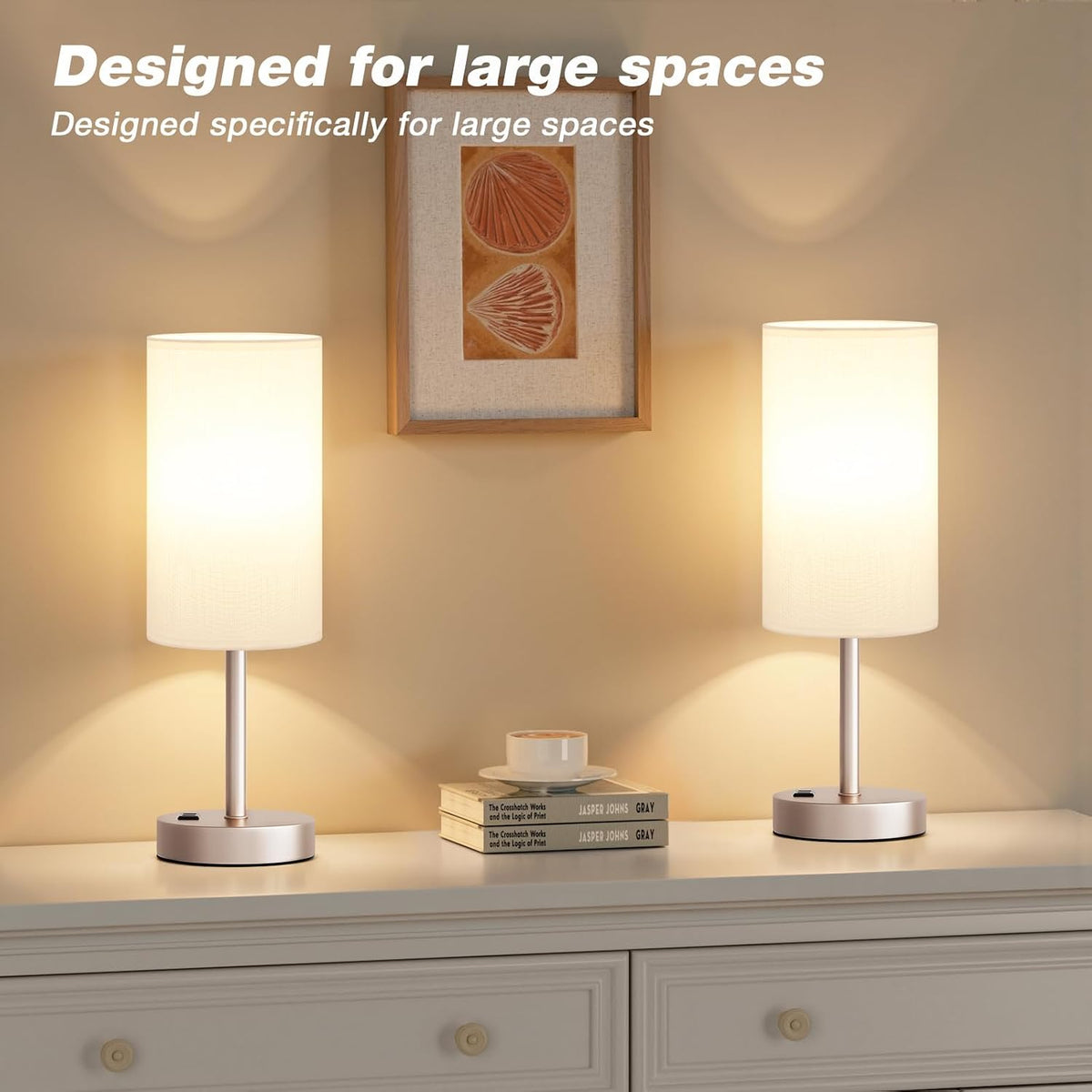 Fenmzee Bedside Table Lamp for Bedroom - Dimmable Touch, USB A+C, AC Outlet