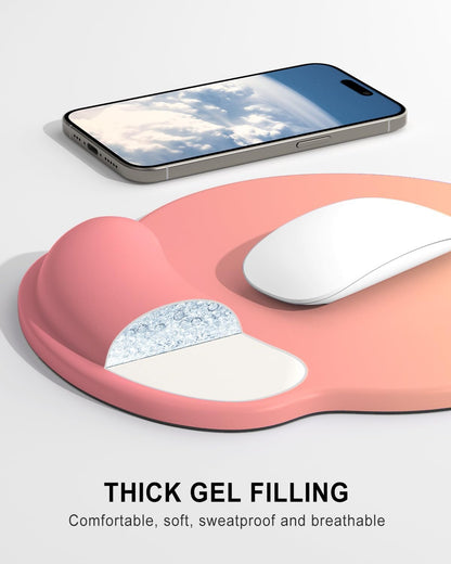 Ergonomic Mouse Pad with Wrist Rest, Comfortable Silicone Non-Slip Computer Pain Relief Gel Mouse Mat with Wrist Support for Gaming, Work, Office, Women & Men, Cute Pattern, Beige