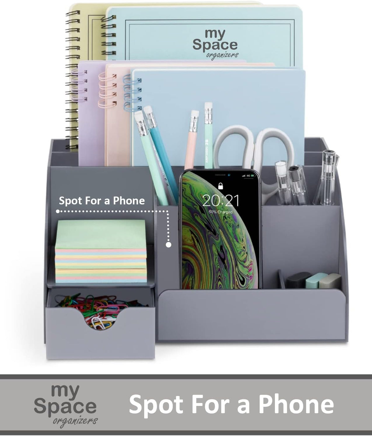 My Space Organizers Clear Acrylic Desk Oganizer, 9 Compartments, Office Supplies and Desk Accessories Organizer, Home Decor Desktop Organizer (Clear)