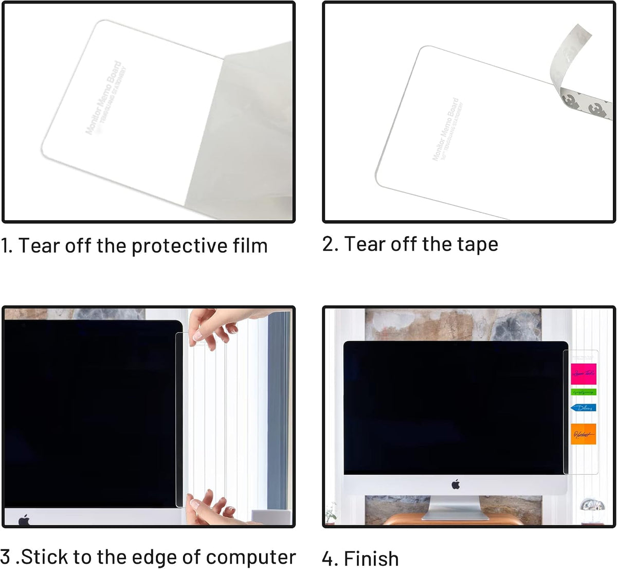 3PCS Monitor Memo Board (Left, Right & Bottom) Office Decor for Women Men, Desk Accessories Computer Monitor Memo Board with Phone Holder for Home Office Desktop, Comes with 1 Pack Sticky Note