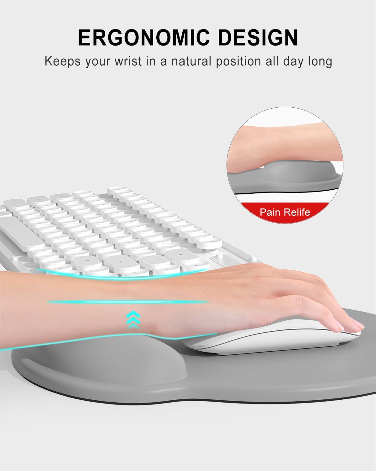 Ergonomic Mouse Pad with Wrist Rest, Comfortable Silicone Non-Slip Computer Pain Relief Gel Mouse Mat with Wrist Support for Gaming, Work, Office, Women & Men, Cute Pattern, Beige