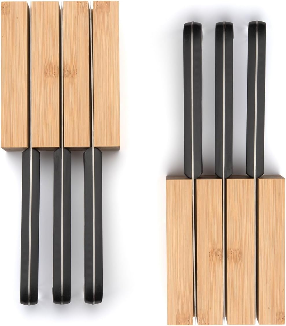 Purawood Kitchen Drawer Organizer - Expandable Utensil Drawer Organizer for Kitchen, Cutlery Tray & Silverware Organizer, 3-5 Slots - Bamboo Organizer for Utensils & Flatware (Natural)
