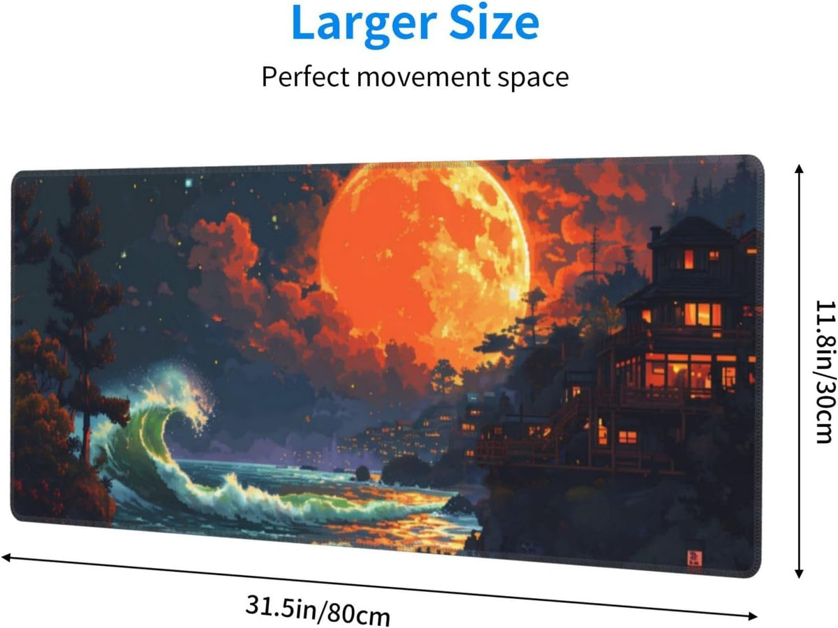 Japanese Mouse Pad, Large Japanese Desk Mat, XL Anime Gaming Keyboard Mat, Non-Slip Rubber Base, Big Extended Desk Protector for Home Office, 31.5”x11.8”