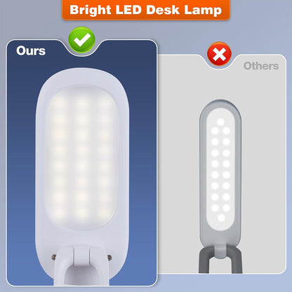 Foldable LED Desk Lamp, Rechargeable Battery Operated Portable Light with 3 Brightness Levels, 180° Adjustable Eye-Caring Mini Lamp for Home Office, Reading & Travel (White)