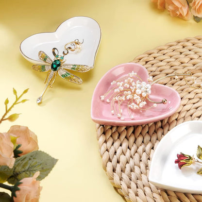 Ring Dish, Kiln Glaze Jewelry Trinket Tray, Gifts for Women I Lotus Leaf Necklace Earrings Holder on Nightstand Bathroom, Ceramic Cute Key Bowl, White. All Jewelries Are NOT Included.