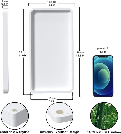 Small Bathroom Vanity Tray for Countertop Makeup Perfume Jewelry Decor Candle Keys, Small Black Kitchen Tray for Soap Dispenser Spice Bamboo Toilet Tray 7.9" L x 4" W x 0.79" H