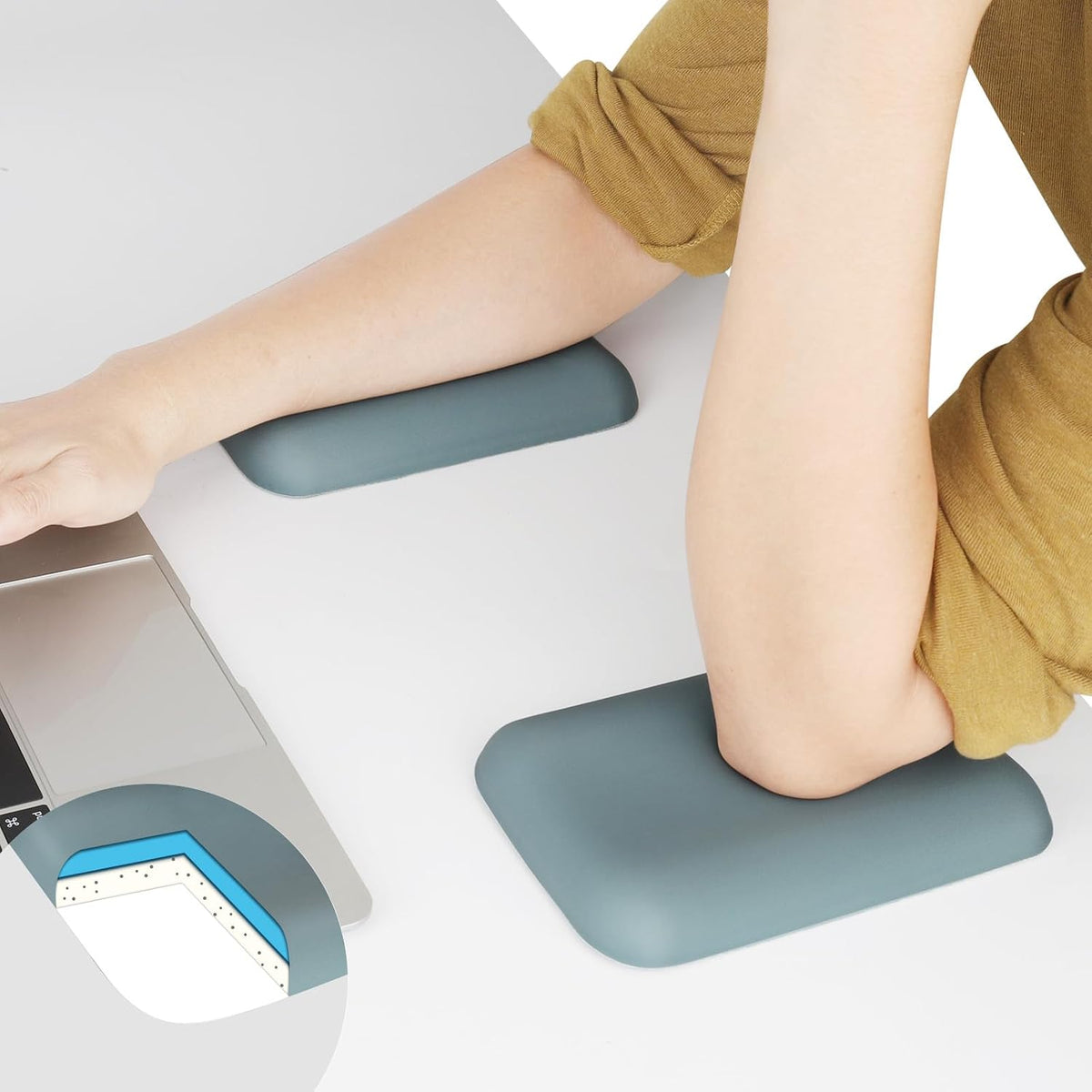 Leolee Elbow Rest Pads for Desk, Black Ergonomic Wrist Rest Arm Rest Pads | Memory Foam & Non-Slip Base, Armrest Cushion Support Pad Relieve Elbow and Wrist Pain for Computer, Office, 2 Packs