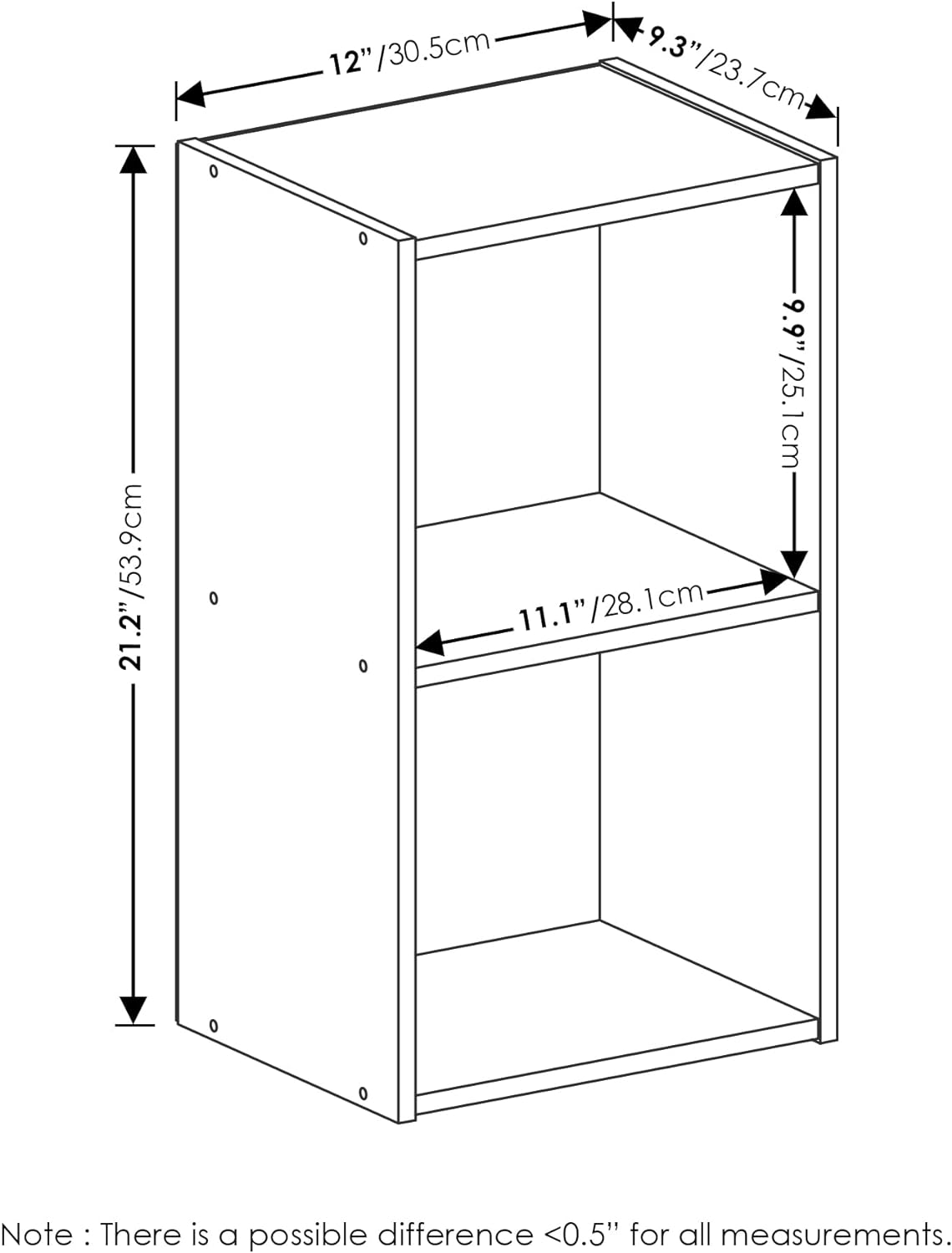 Furinno PASIR Book Shelf, 2-Tier Modern Bookshelf, Open Shelves Bookcase 9 x 12 x 21, Easy Assembly, for Living Room, Bedroom, Home Office, White