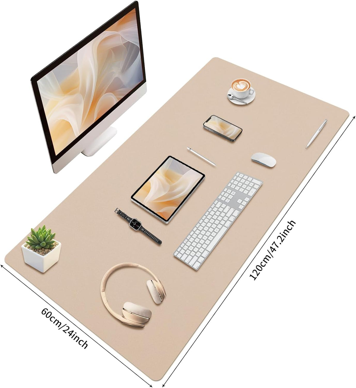 Bloss Leather Desk Pad and Keyboard Wrist Rest, Large Mouse Pad + Keyboard Pad+Mouse Wrist Support, Non-Slip Desk Mat Protector for Office, Home(31.5×15.7 Inches,Beige) - Colors A
