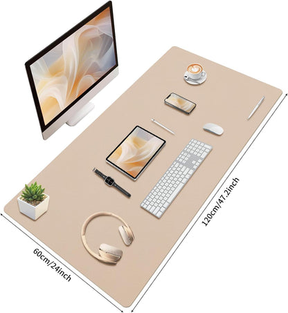 Bloss Leather Desk Pad and Keyboard Wrist Rest, Large Mouse Pad + Keyboard Pad+Mouse Wrist Support, Non-Slip Desk Mat Protector for Office, Home(31.5×15.7 Inches,Beige) - Colors A