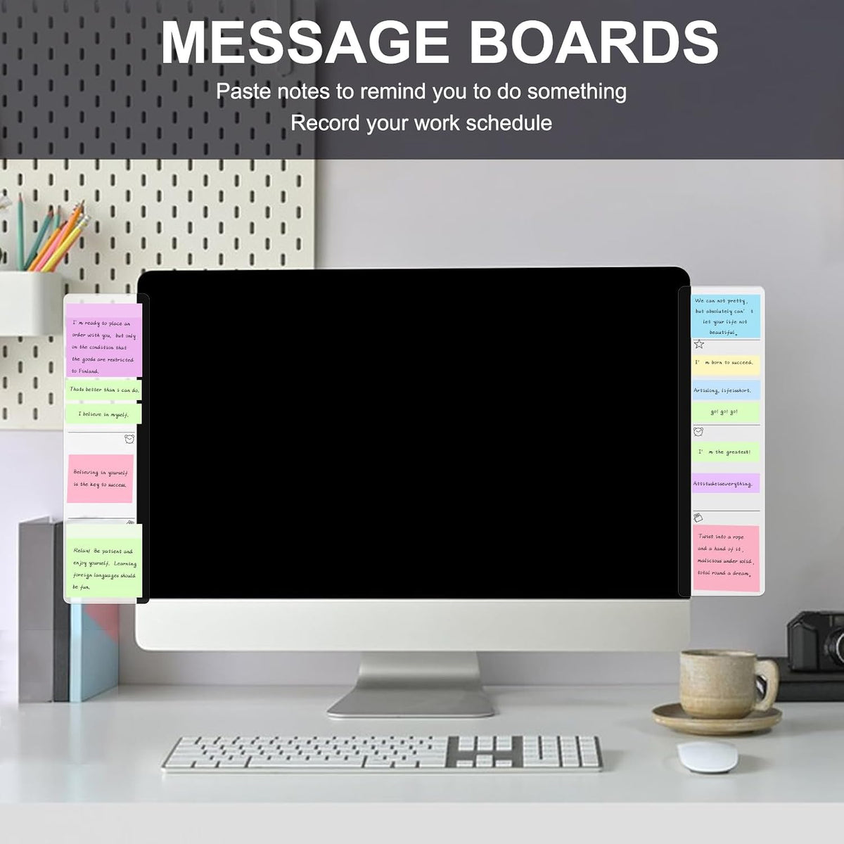 Office Desk Accessories 2pcs Multifunction Computer Monitor Memo Board - Office Supplies for Women Men Computer Sticky Note Holder Home Decor (Smooth Monitor Memo Board)