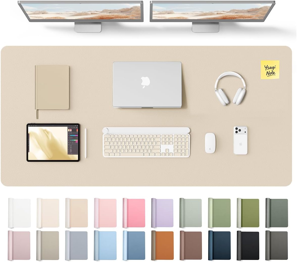 YSAGi Leather Desk Pad Protector, Office Desk Mat, Large Mouse Pad, Non-Slip PU Leather Desk Blotter, Waterproof Laptop Desk Writing Pad for Office and Home (23.6" x 13.8", Eggshell) - Colors B
