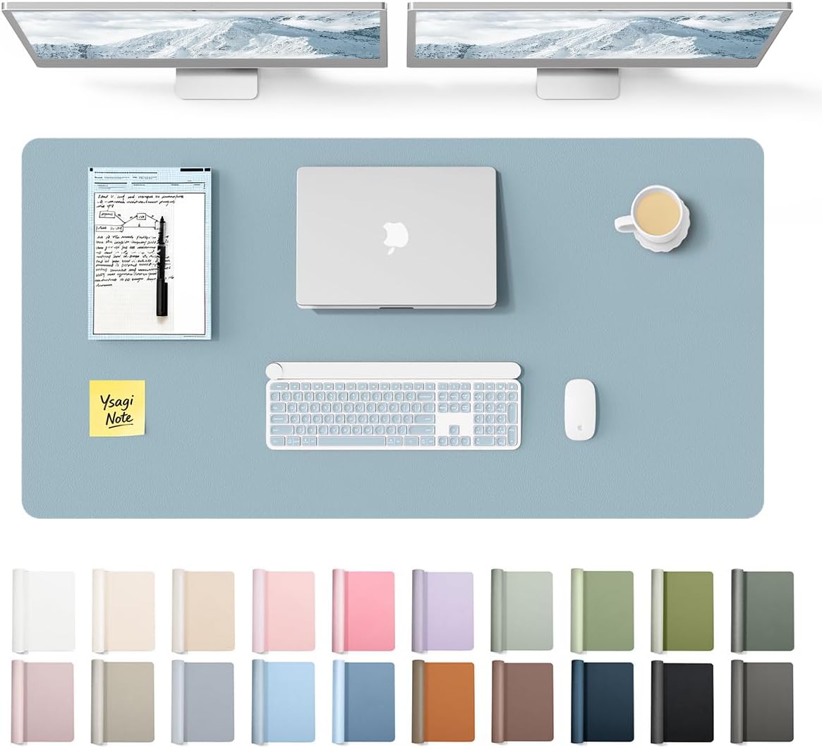 YSAGi Leather Desk Pad Protector, Office Desk Mat, Large Mouse Pad, Non-Slip PU Leather Desk Blotter, Waterproof Laptop Desk Writing Pad for Office and Home (23.6" x 13.8", Eggshell) - Colors B