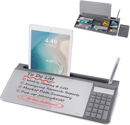 TSJ OFFICE Desktop Whiteboard Dry-Erase-Board - Computer Keyboard Stand White Board Surface Pad with Drawer, Desk Organizers with Accessories for Office, Home, School Supplies - Black