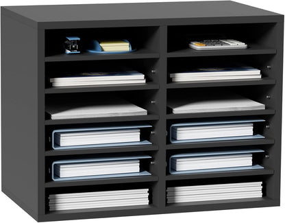 VEVOR Literature Organizers, 12 Compartments Office Mailbox with Adjustable Shelves, Wood Literature Sorter 20.4x12x16.1 inches for Office, Home, Classroom, Mailrooms Organization, EPA Certified White
