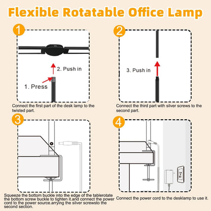LED Desk Lamp with Clamp & Flexible Arm - 3 Light Sources, 4 Color Modes & 5 Brightness Levels, Eye-Caring Table Light with Memory Function